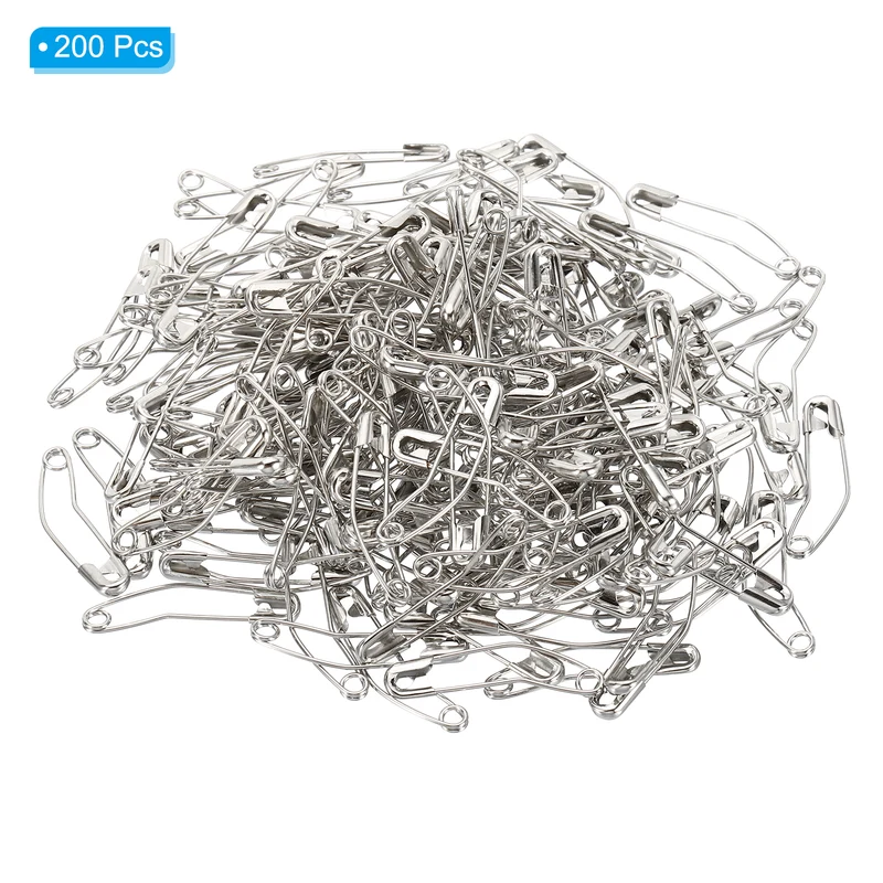 Safety Pins 1.26 Inch Metal Nickel Plated Curved Sewing Pins Silver Tone 200Pcs