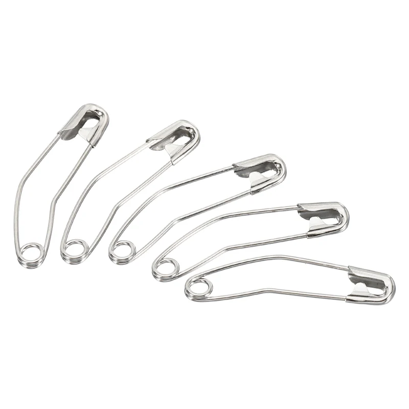 Safety Pins 1.26 Inch Metal Nickel Plated Curved Sewing Pins Silver Tone 50Pcs