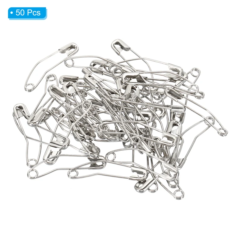Safety Pins 1.26 Inch Metal Nickel Plated Curved Sewing Pins Silver Tone 50Pcs