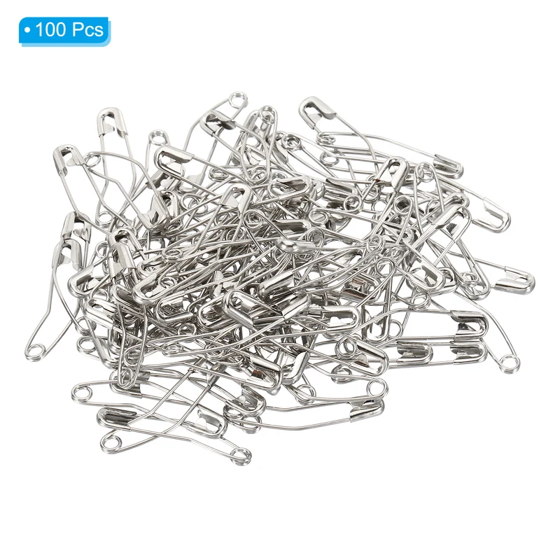 Safety Pins 1.26 Inch Metal Nickel Plated Curved Sewing Pins Silver Tone 100Pcs