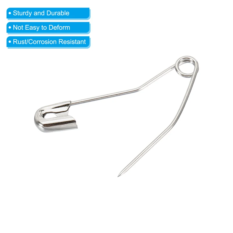 Safety Pins 1.26 Inch Metal Nickel Plated Curved Sewing Pins Silver Tone 100Pcs