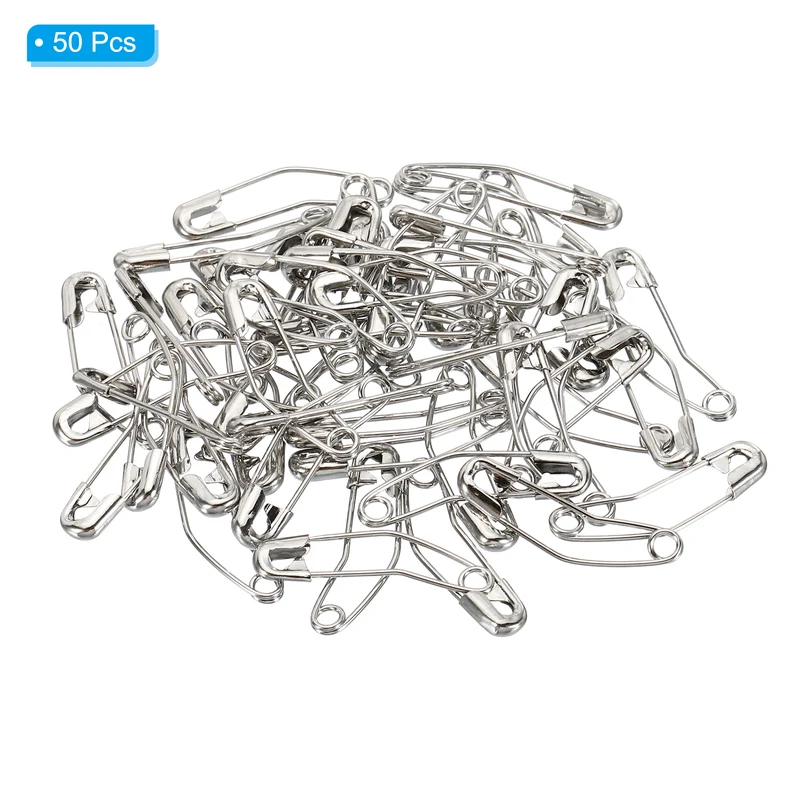 Safety Pins 0.91 Inch Metal Nickel Plated Curved Sewing Pins Silver Tone 50Pcs
