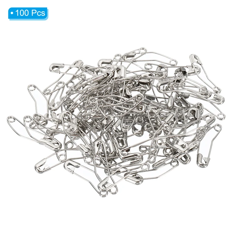Safety Pins 0.91 Inch Metal Nickel Plated Curved Sewing Pins Silver Tone 100Pcs