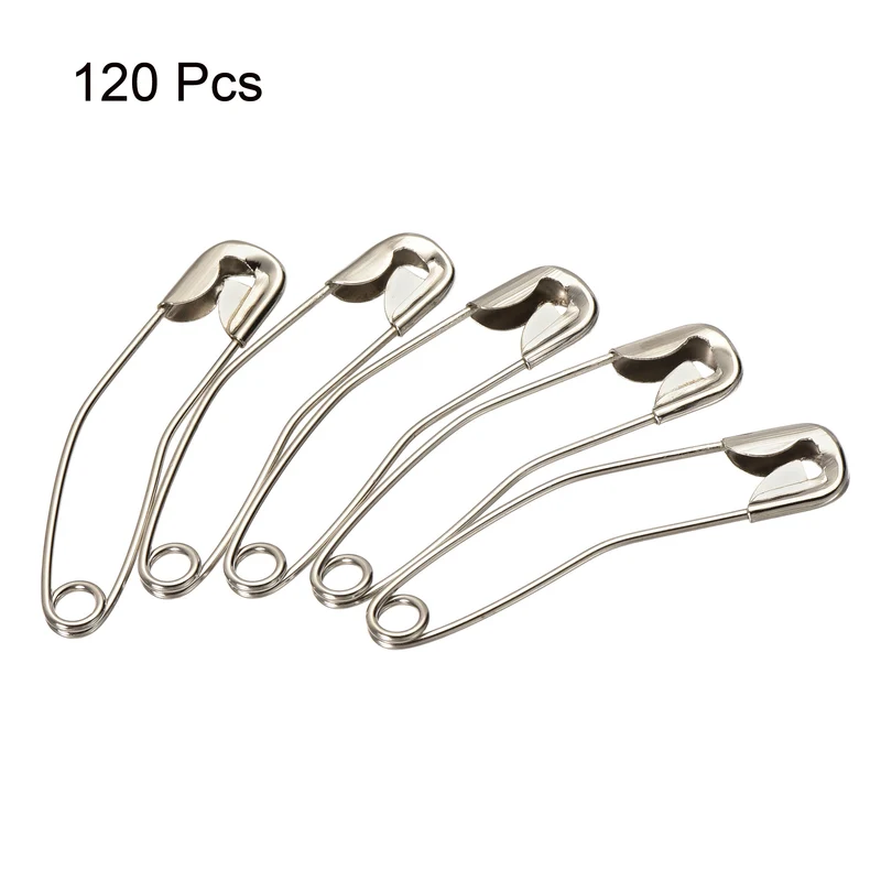 Safety Pins 38mm/1.5 Inch Curved Metal Sewing Pins Quilting Knitting Bending Basting Pin for Blankets Crafts Brooch Making Silver Tone 120 Count