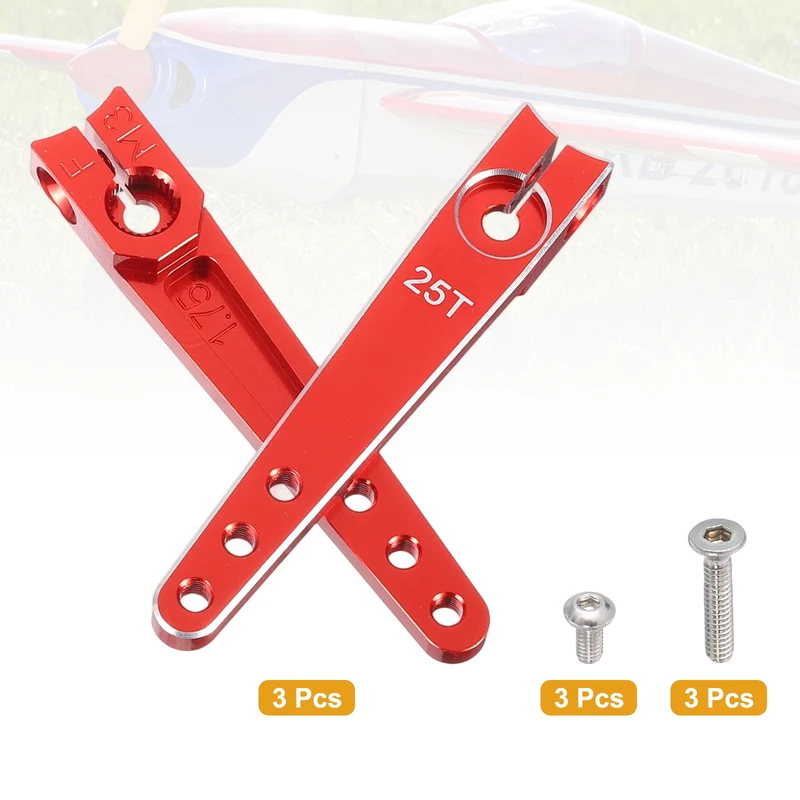 Aluminum Alloy 1.75 Inch 25T Steering Servo Arm Horn Red for Car Pack of 3