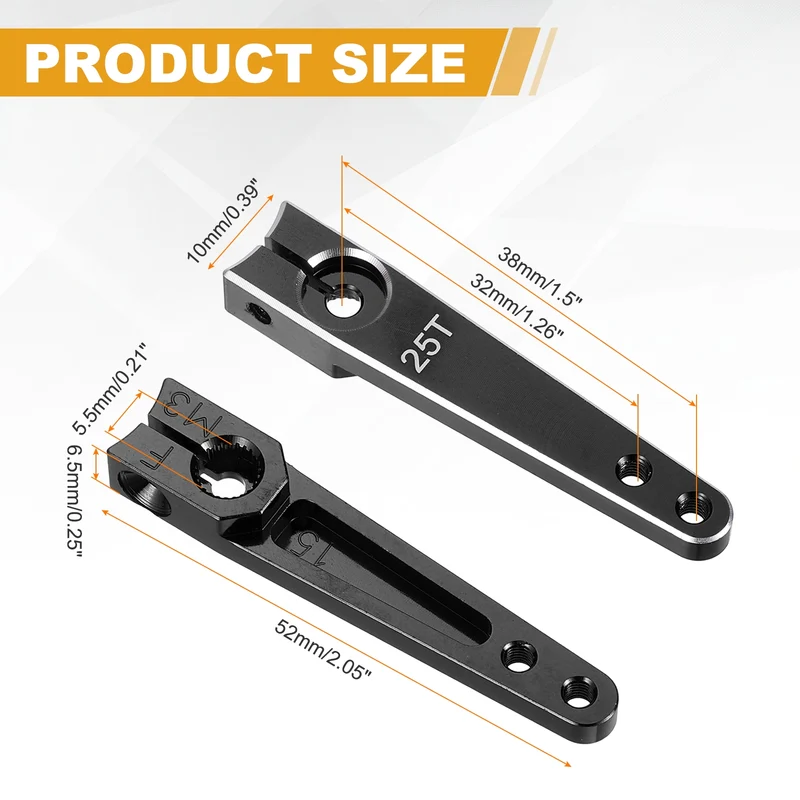 Aluminum Alloy 1.5 Inch 25T Steering Servo Arm Horn Black for Car Pack of 2