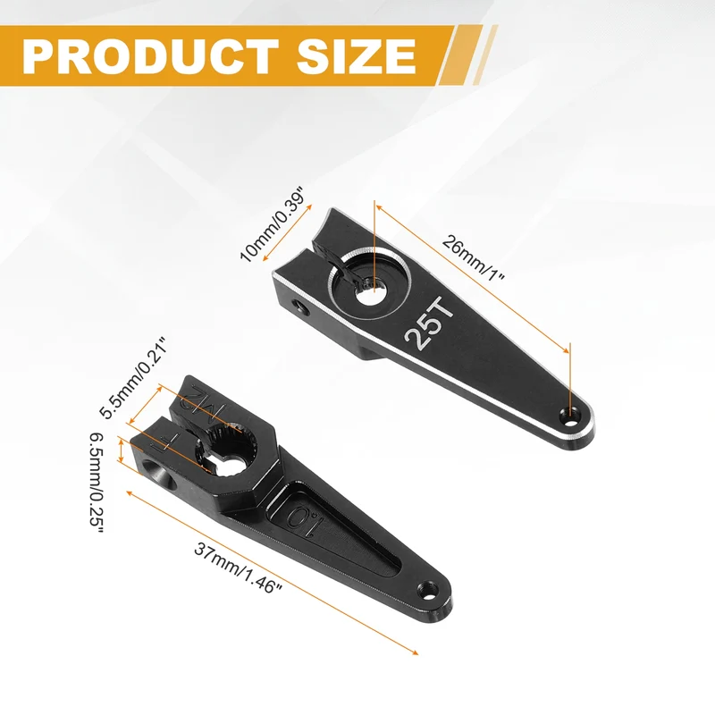 Aluminum Alloy 1 Inch 25T Steering Servo Arm Horn Black for Car Pack of 2