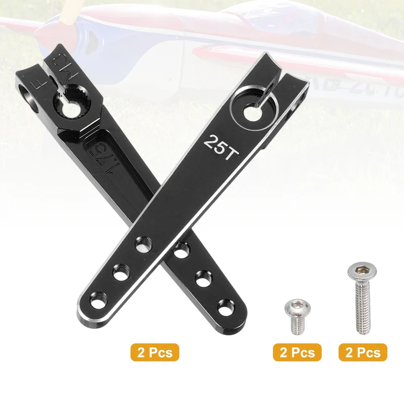 Aluminum Alloy 1.75 Inch 25T Steering Servo Arm Horn Black for Car Pack of 2