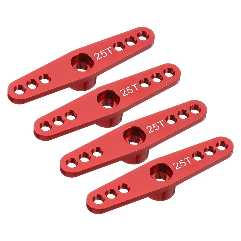 4 Pcs Aluminum Servo Horn 25T Servo Horn Steering Double Arms 47mm Red