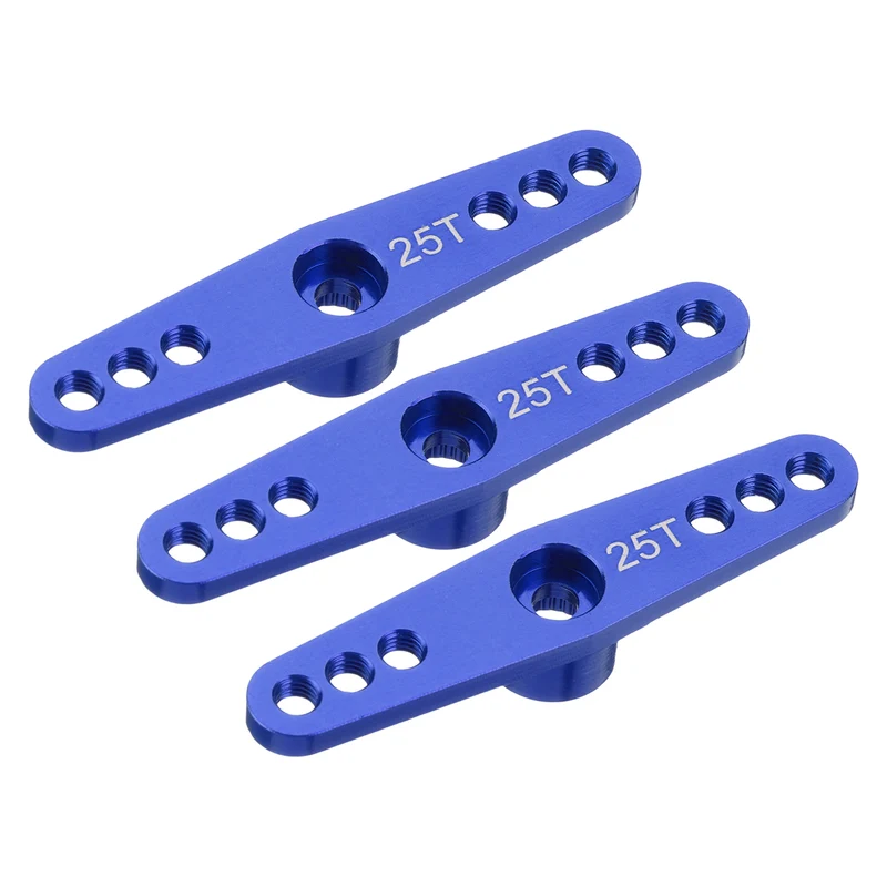 3 Pcs Aluminum Servo Horn 25T Servo Horn Steering Double Arms 47mm Deep Blue