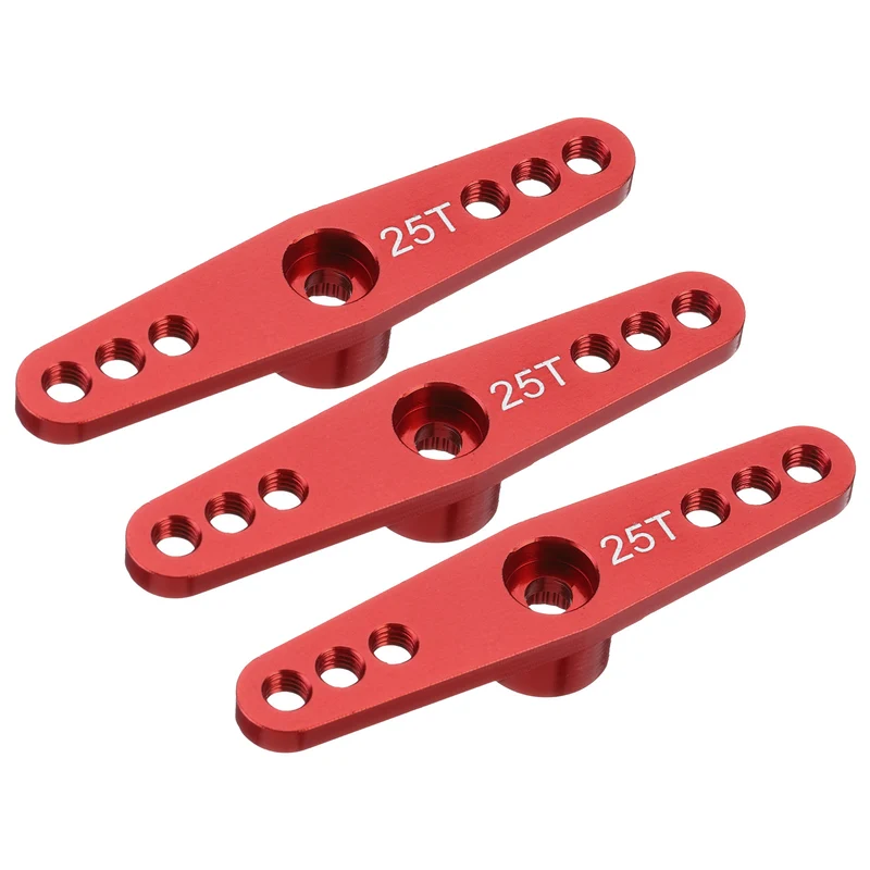 3 Pcs Aluminum Servo Horn 25T Servo Horn Steering Double Arms 47mm Red