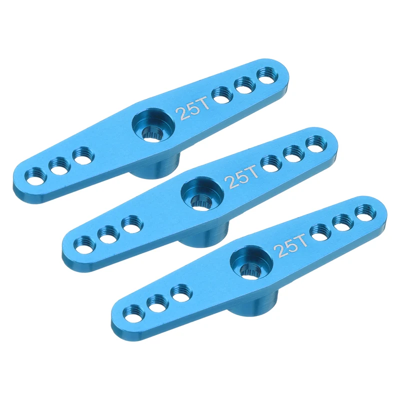 3 Pcs Aluminum Servo Horn 25T Servo Horn Steering Double Arms 47mm Length Sky Blue Suitable for DIY RC Car/Boat/Airplanes Boat Model Accessories