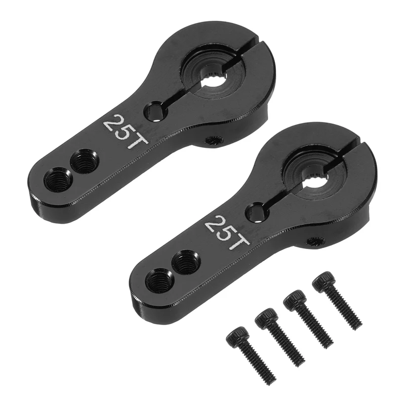Aluminum Alloy 25T Steering Servo Arm Horn Black for RC Car 2 Pcs