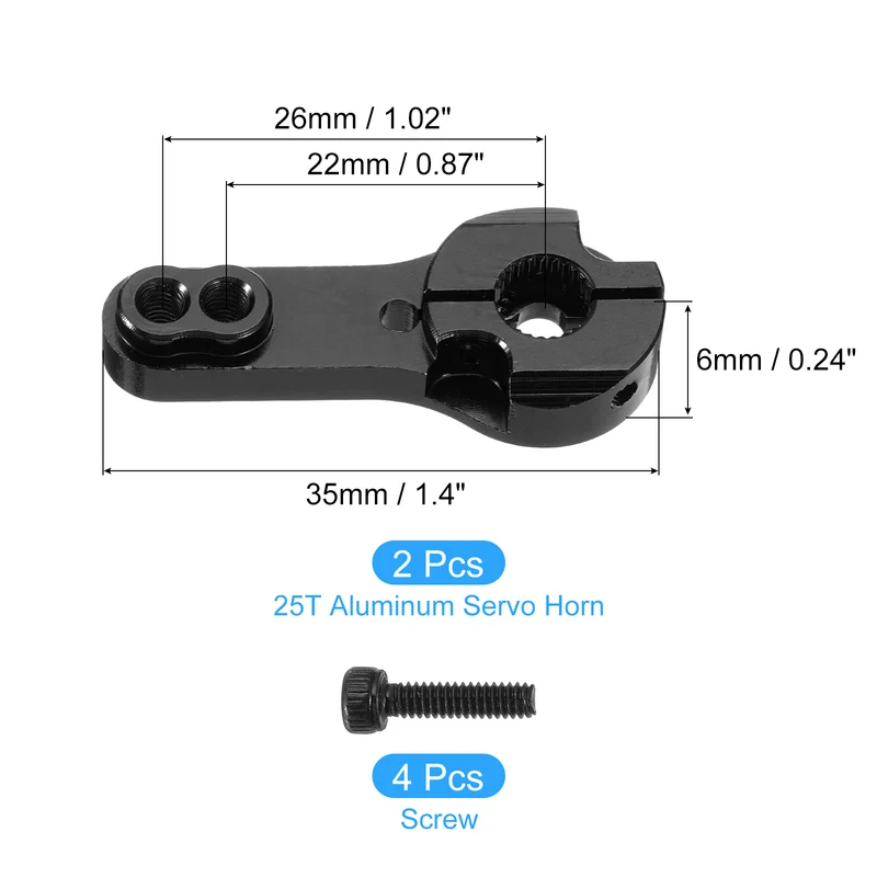 Aluminum Alloy 25T Steering Servo Arm Horn Black for RC Car 2 Pcs