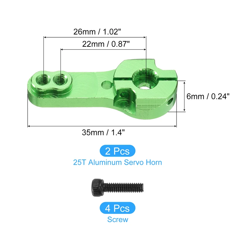 Aluminum Alloy 25T Steering Servo Arm Horn Green for RC Car 2 Pcs