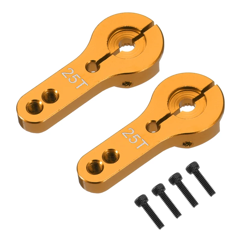 Aluminum Alloy 25T Steering Servo Arm Horn Gold for RC Car 2 Pcs