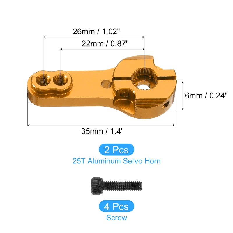 Aluminum Alloy 25T Steering Servo Arm Horn Gold for RC Car 2 Pcs
