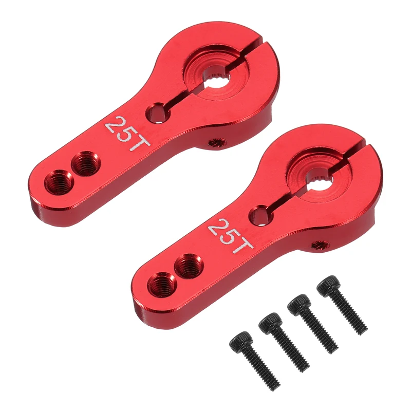 Aluminum Alloy 25T Steering Servo Arm Horn Red for RC Car 2 Pcs