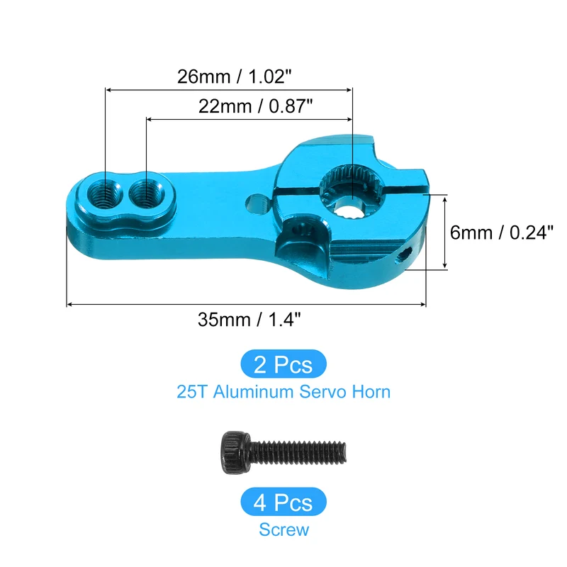 Aluminum Alloy 25T Steering Servo Arm Horn Blue for RC Car 2 Pcs