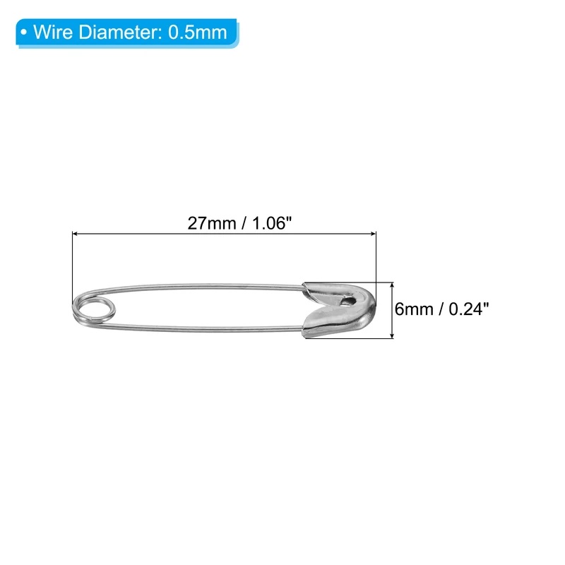 Safety Pins 1.06 Inch Nickle Plated Small Sewing Pins Silver Tone 200Pcs