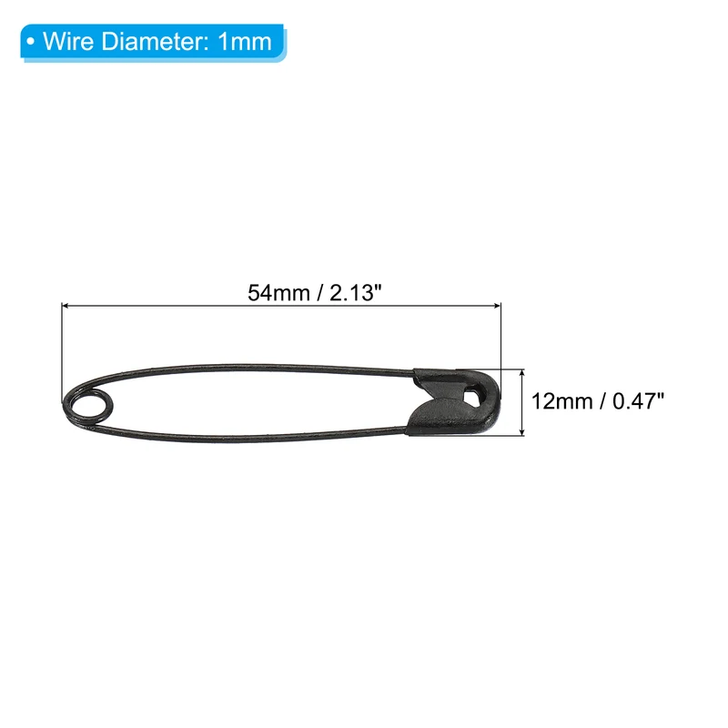 Safety Pins 2.13 Inch Nickle Plated Small Sewing Pins Black 100Pcs