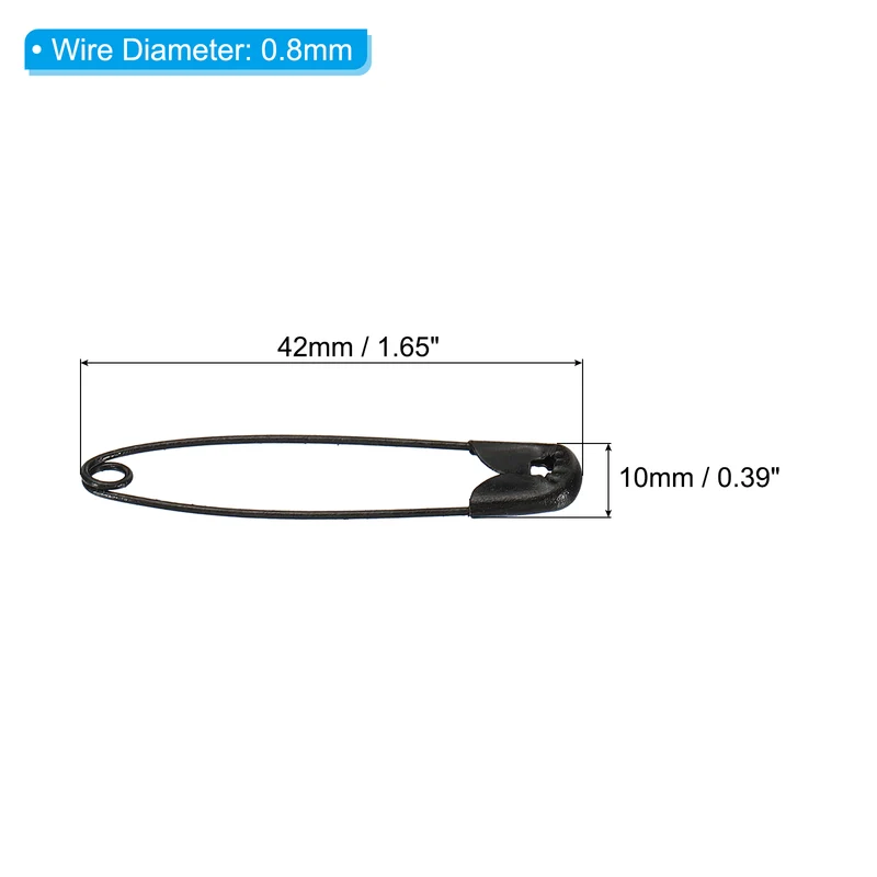 Safety Pins 1.65 Inch Nickle Plated Small Sewing Pins Black 100Pcs