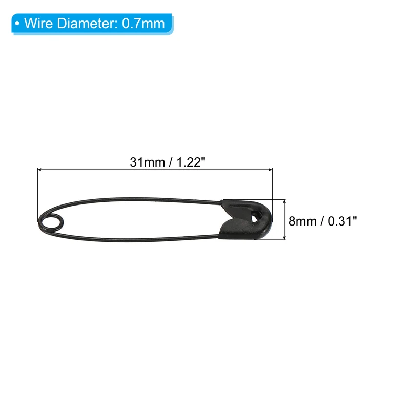 Safety Pins 1.46 Inch Nickle Plated Small Sewing Pins Black 200Pcs