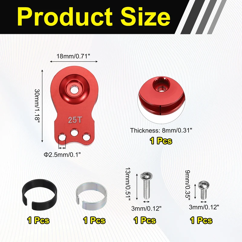 1pcs 25T 3Hole Adjustable Aluminum Arm Servo Horn Red for Car