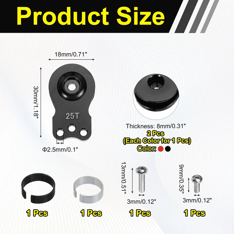 2pcs 25T 3Hole Adjustable Aluminum Arm Servo Horn Red & Black for Car