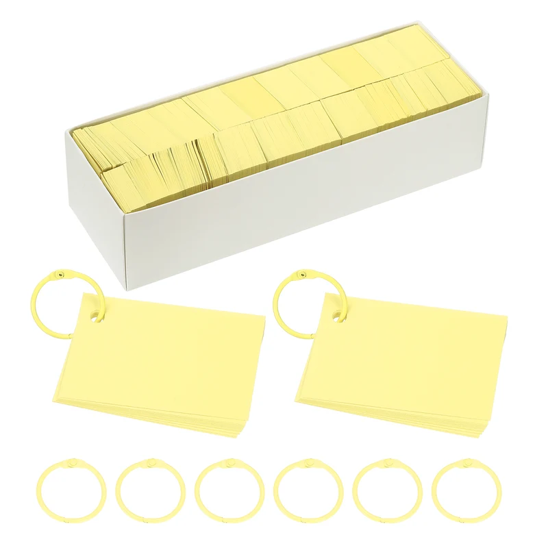 3"x2" 3000Pcs Index Flash Cards with 30 Ring Study Card Index Card Light Yellow