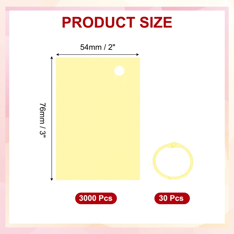 3"x2" 3000Pcs Index Flash Cards with 30 Ring Study Card Index Card Light Yellow
