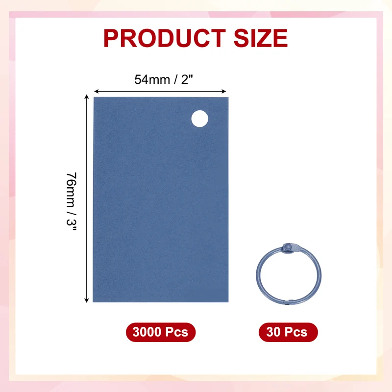 3"x2" 3000Pcs Index Flash Cards with 30 Ring Study Card Index Card Dark Blue