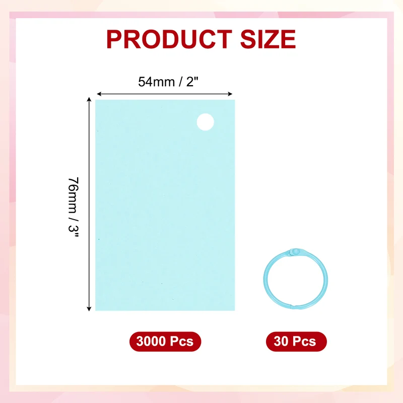 3"x2" 3000Pcs Index Flash Cards with 30 Ring Study Card Index Card Light Blue