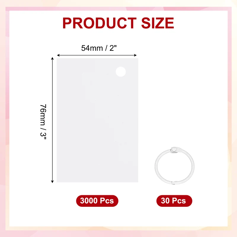 3"x2" 3000Pcs Index Flash Cards with 30 Ring Study Card Index Card White