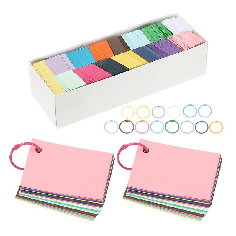 3"x2" 3000Pcs Index Flash Cards with 30 Ring Study Card Index Card Multicolor