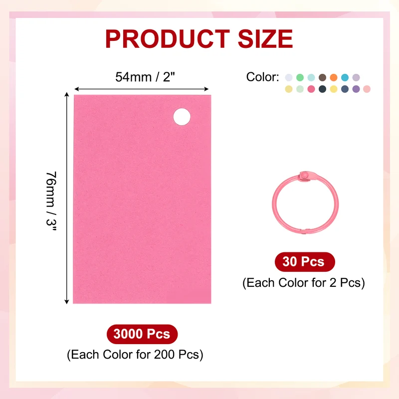 3"x2" 3000Pcs Index Flash Cards with 30 Ring Study Card Index Card Multicolor