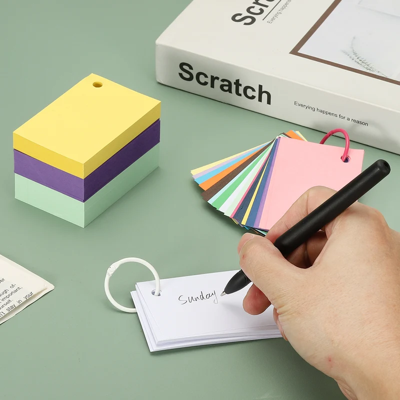 3"x2" 3000Pcs Index Flash Cards with 30 Ring Study Card Index Card Multicolor