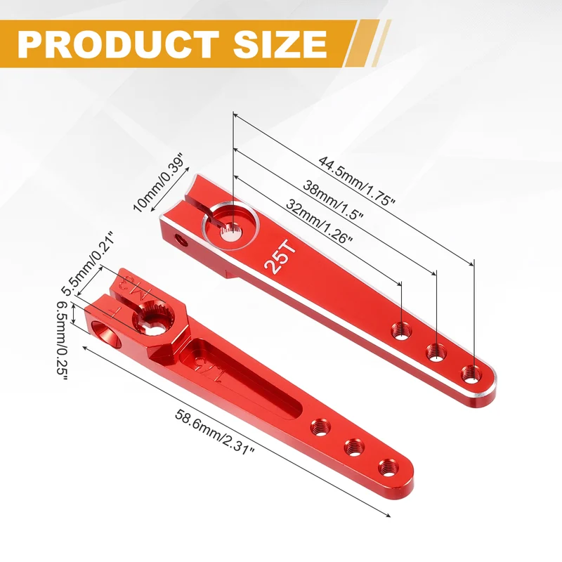 Aluminum Alloy 1.75 Inch 25T Steering Servo Arm Horn Red for Car Pack of 2