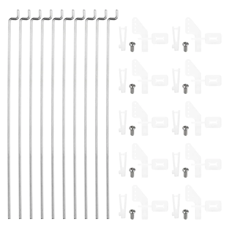 10pcs 304 Stainless Steel 1x80mm Z Push Rod Parts Nylon Control Horns, Silver