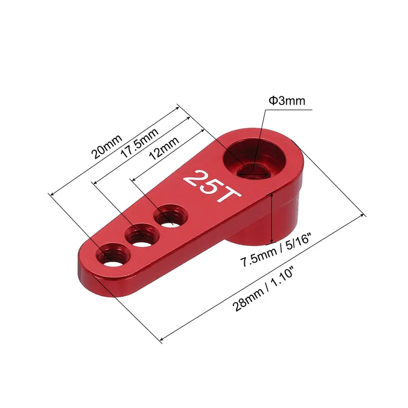 8 Pcs Aluminum Servo Horn 25T Servo Horn Steering Short Arm 28mm Length Red Suitable for DIY RC Car/Boat/Airplanes Boat Model Accessories