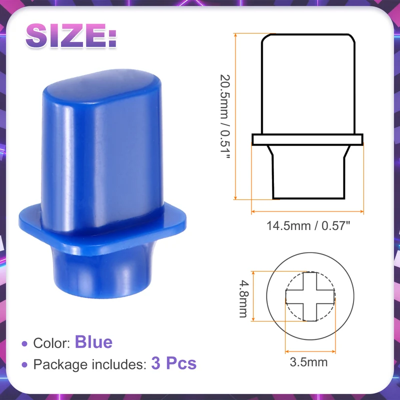 3Pcs Guitar 3/5 Way Pickup Switch Tip Plastic Cross-Slot Knob Tip, Blue