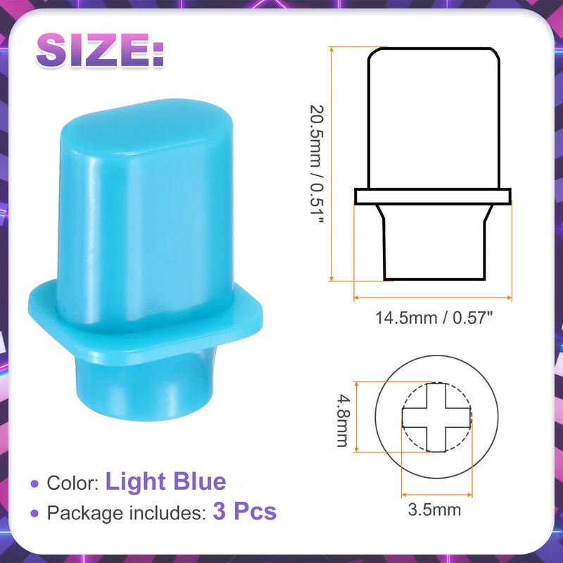 3Pcs Guitar 3/5 Way Pickup Switch Tip Plastic Cross-Slot Knob Tip, Light Blue