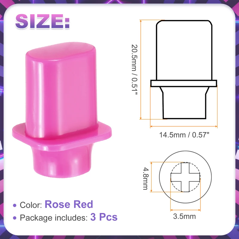 3Pcs Guitar 3/5 Way Pickup Switch Tip Plastic Cross-Slot Knob Tip, Rose Red