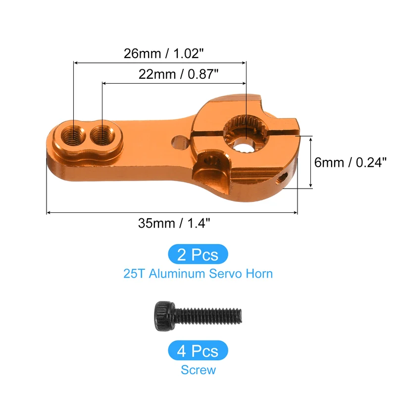 Aluminum Alloy 25T Steering Servo Arm Horn Orange for RC Car 2 Pcs