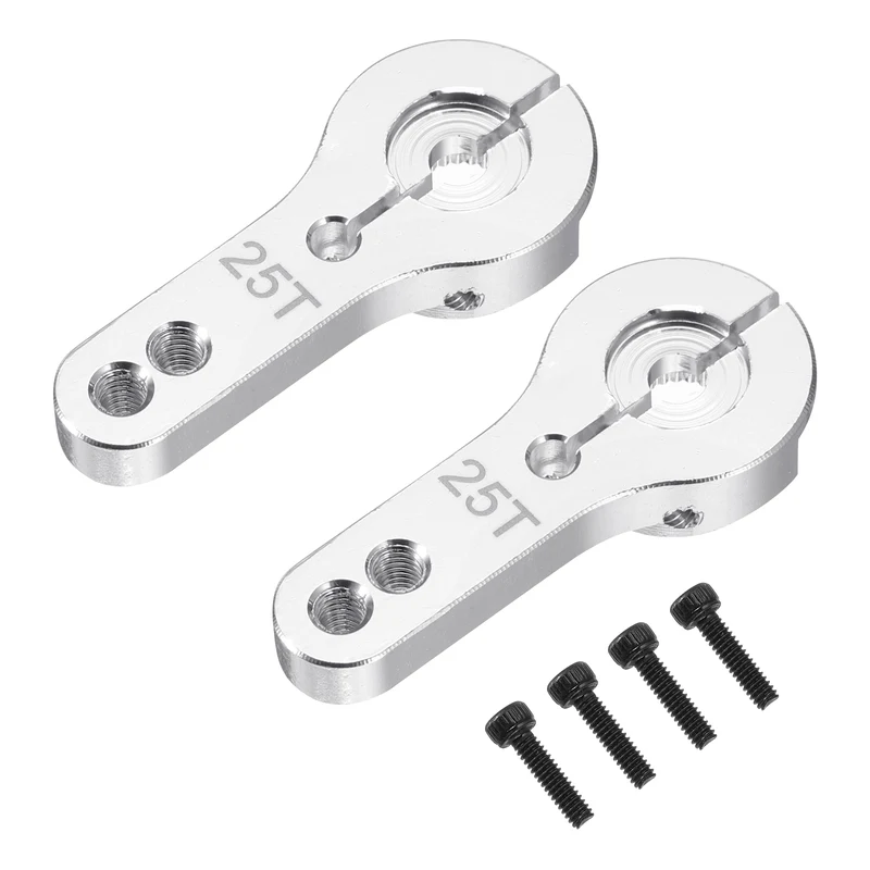 Aluminum Alloy 25T Steering Servo Arm Horn Silver for RC Car 2 Pcs