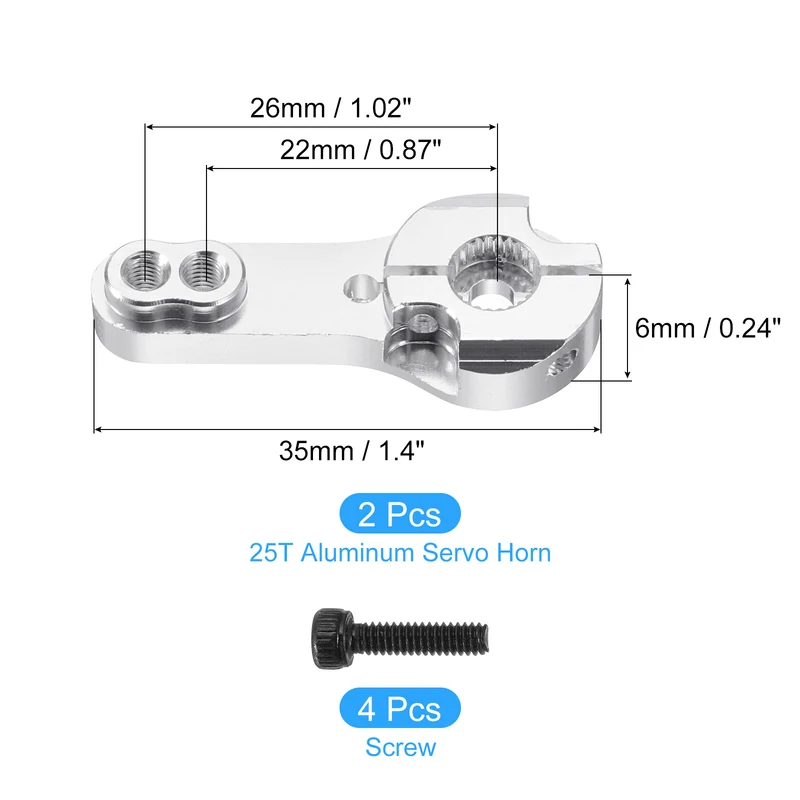 Aluminum Alloy 25T Steering Servo Arm Horn Silver for RC Car 2 Pcs