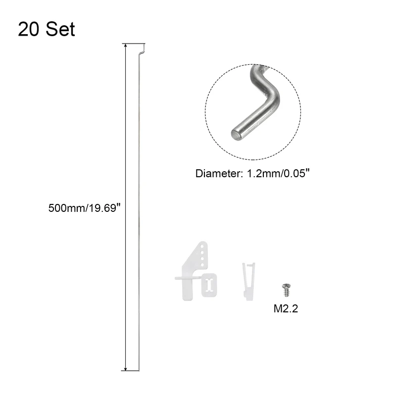 20Set 1.2x500mmZ Push Rods Parts Nylon Control Horns for RC Airplane Plane