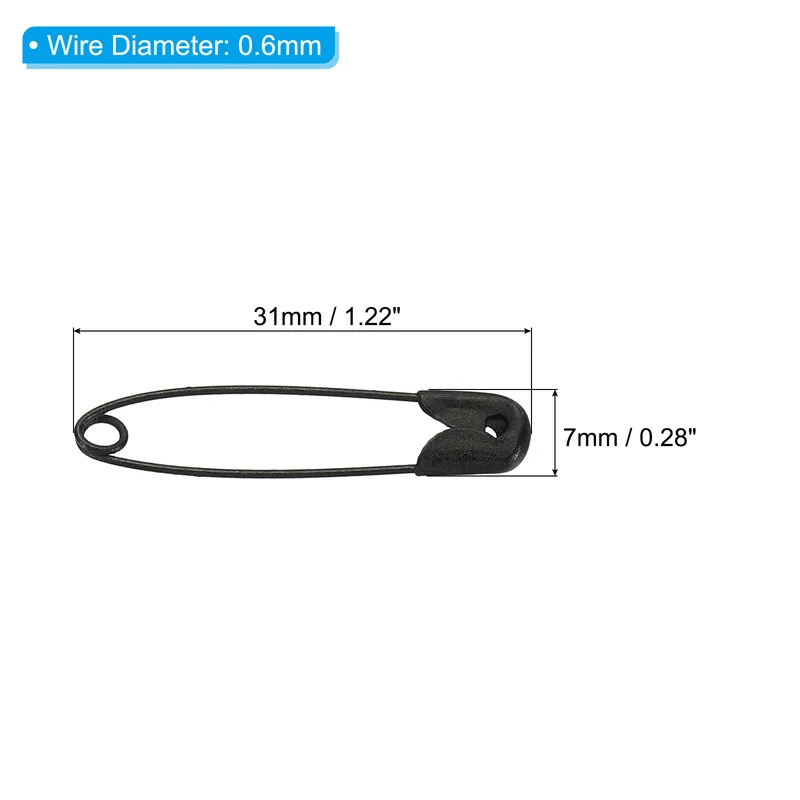Safety Pins 1.22 Inch Nickle Plated Small Sewing Pins Black 100Pcs
