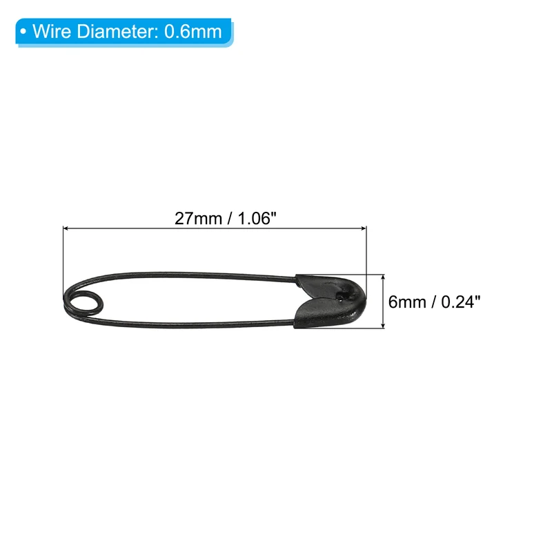 Safety Pins 1.06 Inch Nickle Plated Small Sewing Pins Black 200Pcs