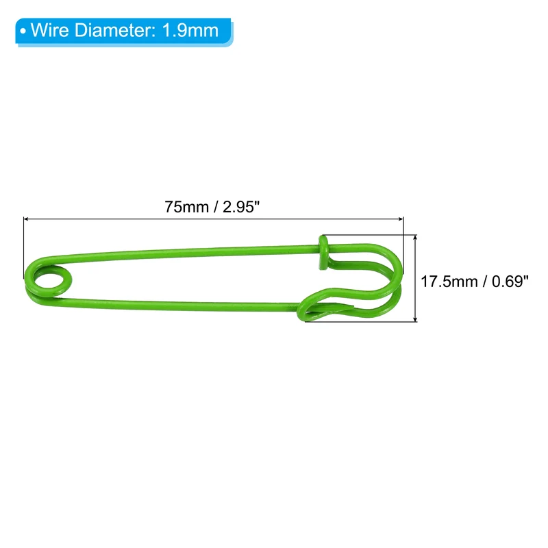 Safety Pins 2.95 Inch Large Metal Sewing Pins Green 30Pcs